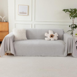 Couch Cover for Pets Sectional Non Slip Sofa Cover for 2 Cushion Couch Washable Chenille Sofa Throws with Tassel Furniture Protector Pet Friendly, Light Grey, 91”x 118”