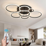 FNOESTY Modern Ceiling Light Fixtures with Remote, 127W LED Dimmable Flush Mount Close to Ceiling Lamp 6500K/4000K/3000K for Kitchen Bedroom Living Room Dining Room (41″, Black)