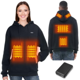 WUEAOA Heated Hoodie (Unisex),Battery Pack 7.4V,Heated Sweatshirt Pullover Hoodie for Men and Women with 6 Heating Zones, S