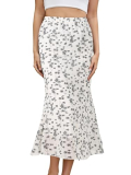 Gardenwed Women Summer Bohemian Ditsy Floral Skirt High Waist Casual Mermaid Midi Skirts White Black Floral S