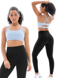 2 Piece Workout Sets for Women Strappy Criss Cross Sports Bra with Tummy Control Yoga Leggings Yoga Set(Y83M-Blue/Black)