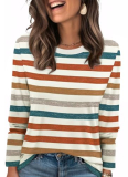 WIHOLL Fall Outfits for Women 2025 Long Sleeve Tops Crewneck Shirts Vacation Clothing Dressy Casual Going Out Orange Striped S
