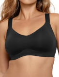 COMFELIE Wireless Bra for Women Plus Size Seamless Full Coverage No Wire V Neck Comfortable Bra with Supportive Lift and Adjustable Straps Black