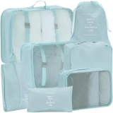 CENICENI 7 Set Packing Cubes for Travel, Gifts for Women Mom, Suitcase Organizer Bags for Luggage with Hanging Toiletry Bag and Shoe Bag, Vacation Essentials Travel Accessories Light Blue