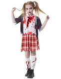 School Girl Costume Zombie Costumes Bloody Scary Kids 5Pcs Outfit Necktie Shirt Jacket Skirt Socks Halloween Cosplay Party