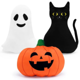Percozzi Halloween Ghost Throw Pillow, Sofa Decorative Throw Pillow, Cuddly Pumpkin Black Cat Shaped Stuffed Pillow, Furry Spooky Ghost Plush Modern Home Decor