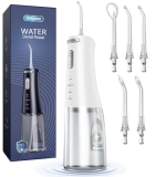 Onlyone Water Dental Flosser, 300ML Portable Oral Irrigator for Teeth, 4 Modes and 5 Jet Tips,Rechargeable Irrigation Cleaner,Electric Flossing Machine Power Flossers & Irrigator Accessories White
