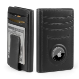 ALLIVE Minimalist Wallet for Men with AirTag Holder, Genuine Leather, RFID Blocking, Slim Profile with Money Clip – Designed for Modern Life (Classic Black)