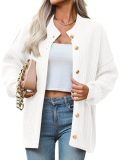 Saodimallsu Womens Button Down Cardigan Sweaters Oversized Lantern Sleeve Knit Jacket Winter Mock Neck Outwear Trendy Coats White