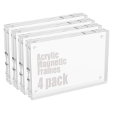 4 Packs 4″x6″ Magnetic Tabletop Picture Frames,0.8″ Thickness, Sharp-cornered, for Photo Frameless Double Sided Display, Office School Home Decoration Table Tent, Acrylic