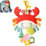 Ivrmtal Car Seat Toys for Babies 0–12 Months, Hanging Infant Plush Rattle Toy with Mirror & Crinkle Clip-On Activity Toy for Car Seat, Stroller, Crib & Play Gym Baby Christmas Stocking Stuffers
