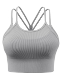 Cropped Workout Tops for Women Padded Strappy Longline Sports Bra Rib-Knit Crop Tank Tops(Y75M-Grey)