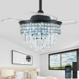 YITGOG Smart Crystal Fandelier with APP Control, 36″ Retractable Ceiling Fan Light – Dimmable LED Chandelier Fan, Silent Copper Motor & K9 Crystal Design for Bedroom/Living Room