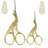 Embroidery Scissors Set – Stainless Steel Sharp Blades with Cover, Elegant Crane Design Sewing Scissors, Ideal for Cross Stitch Sewing Needlepoint Crochet & Vintage DIY Handicraft Art Work(2PCS Gold)