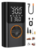 AIRSURE Tire Inflator Portable Air Compressor, Bike Pump with Gauge and USB Charging Output, 150PSI Fast Inflation Portable Tire Inflator for Car Bicycles Motorcycles Scooter Balls