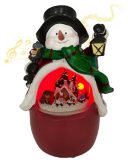 CBAXEAXM Resin Snowman Figurine with Color-Changing LED Lights Music Animated Christmas Village with Rotating Train Battery Operated Christmas Collection Building Decor for Tabletop Home Holiday