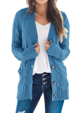 PRETTYGARDEN Women’s Open Front Cardigan Sweaters Fall Fashion Button Down Cable Knit Chunky Winter Clothing Outerwear Coats (Blue,Large)