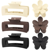 XBllcyiv 6 Pack Hair Clip Set, Includes 3 Pack Mini Matte Flower Claw Clips for Women, 3 Pack Large Rectangle Clips for Thick Hair, Black Brown Series