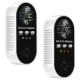 5 in 1 Carbon Monoxide Detectors Plug in with Temperature Humidity Sensor Built in Battery Backup, Natural Gas Leak Detector with Clear LED Display Sound & Light Warning for Home/Hotel, 2Pcs, Black.