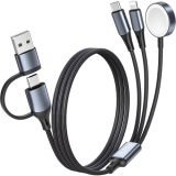 3 in 2 Multi Charging Cable for Apple Watch Charger, Nylon Braided 4FT Multi Chargers for All Devices, USB C Multiple Charger Cord Compatible with iPhone 16 15 14/iWatch UItra/SE/9-1/Galaxy Android