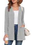 Heymoments Women’s Long Sleeve Open Front Cardigan Light Gray Large Button Down Ladies Loose Sweater 2025 Fall Winter Lightweight Knit Outerwear Coat with Pocket