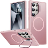 JAME for Samsung Galaxy S24 Ultra Case, Slim S24 Ultra Case with Stand, [Compatible with MagSafe], Built-in Camera Stand Translucent Matte Phone Case for S24 Ultra, Stand Pink