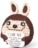 Maffuno Positive Crochet Bunny Gifts for Her Him, Handmade Love Gifts with Emotional I LABU You Card, Birthday Christmas Stocking Stuffers Gifts for Women Girlfriend Boyfriend Wife Husband (Brown)