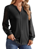 Womens Black V Neck Shirts Long Lace Blouses 2025 Dressy Casual Fall Elegant Tunic Tops Loose Fit Black L