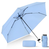 LEAGERA Compact Travel Umbrella with Case – Mini Umbrella for Purse, Small Lightweight &Tiny Design Perfect for Parasol Outdoor Sun&Rain Umbrellas, Light Blue
