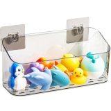 Eunion Bath Toy Storage Organizer, Adhesive Shower Caddy Shower Organizer, Bathtub Toy Holder, Large Capacity Wall Mounted Holder No Drill Shelves Rack, Clear Black