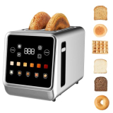 Touch Screen Toaster with LCD Display 2 Slice Stainless Steel Digital Timer Toasters 6 Bread Types& 6 Shade Settings Smart Extra Wide Slots Tostadora With Bagel Cancel,Defrost Functions