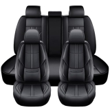 Foneso Universal Car Seat Covers 5 Seats, Nappa Leather Automotive Seat Covers Non-Slip Vehicle Accessories, Waterproof Seat Protector Fit for Sedan, Airbag Compatible,Back Support (Black, Full Set)