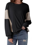 Half Hidden Women’s Casual Long Sleeve Drop Shoulder Soft Oversized Pullover Crewneck Sweatshirts Tops Fall 2025 Black X-Large