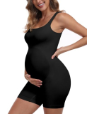 OLCHEE Womens Maternity Workout Romper Seamless Ribbed Square Neck Pregnancy Jumpsuit Summer Sleeveless Yoga Bodysuit Shorts – Black Medium