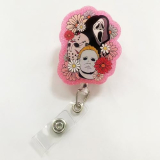Fall Boys Horror Halloween Badge Reel,Glitter Ghost Skull Retractable Nurse Badge Holder with Alligator Clip Accessories for Nursing Student Teacher Office