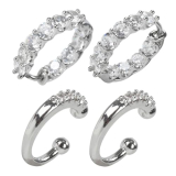 Bettsparks Small Cubic Zirconia Huggie Hoops for Women, Hypoallergenic Dainty Silver Plated Stackable Earrings for Cartilage & Multiple Piercing for Christmas Gifts 2 pairs