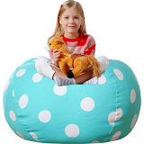 Aubliss Stuffed Animal Bean Bag Storage Chair, Beanbag Covers Only for Organizing Plush Toys, Turns into Bean Bag Seat for Kids When Filled, Large 38″-Canvas Dot Light Aqua