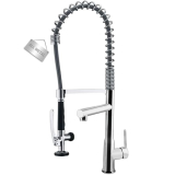 Commercial Kitchen Faucet with 26.25″ High Arch Pull-Down Sprayer, Solid Brass Single Handle Pre-Rinse Spring Kitchen Sink Faucet with Dual-Function Spray Head, Chrome Double-Headed Kitchen Faucets