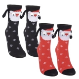 Bibalabili 2 Pairs Holding Hand Novelty Socks, Magnetic Doll Unisex Funny Couple Socks, Graduation 3D Cute Socks (SANTA CLAUS-2)
