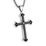 OLEVS Black Silver Men’s Cross Pendant Necklace Large Stainless Steel Cross Pendant Necklace Silver for Men