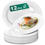 12 Sets 10.5 Inch Plate Set Unbreakable Lightweight Dessert Plates – White Dinner Plates Dishwasher Safe Outdoor Kitchen Kids Snack Plate Scratch Resistant Reusable Gift For Wedding Home Everyday Use