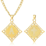LETFLY Initial Necklaces for Women Men, 18K Gold Plated Square Letter Cross Pendant, Alphabets A Figaro Chain Jewelry Gifts