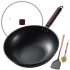 Teewe Carbon Steel Wok -13 Inch Woks & Stir-fry Pans Nonstick, Wok Pan with Glass Lid Spatula and Dish Brush: Pre-Seasoned Flat Bottom Chinese Wok for Induction, Electric, Gas, All Stoves