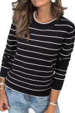 Arach&Cloz Womens Fall Tops 2025 Striped Sweater Fashion Crew Neck Long Sleeve Outfits Trendy Casual Pullover Black and White