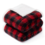 BEAUTEX Christmas Sherpa Fleece Throw Blanket, Super Soft Warm Buffalo Plaid Plush Blankets and Throws, Warm Winter Cozy Fuzzy Blanket for Couch Sofa Bed (Red, 50″ x 60″)