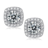 Ve Celestelle Moissanite Square Halo Stud Earrings 0.5-2CT D Color VVS1 Clarity Lab-Created 18K Gold Plated 925 Sterling Silver Hypoallergenic Earrings for Women Men Wedding Valentine’s Gift (White Gold, 2 carats-(1ct*2)-10mm)