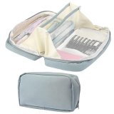 ONEDONE High Capacity Pencil Case Large Storage Pen Pencil Pouch Pencils Bag 180 Degrees Opening 3 Compartments Pen Box Organizer Cases Asthetic School Supplies for Teen Girs Blue