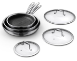 MOMOSTAR Hybrid Nonstick 6-Piece Frying Pan Set, 8, 10 and 12-Inch Cookware Sets with Tempered Glass Lids, Dishwasher & Oven Safe, Induction Ready, Compatible with All Cooktops