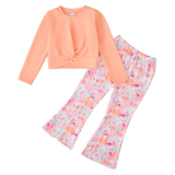 YWFSHOP Girls Clothes Set 2 Piece Long Sleeve Pullover Sweatshirt and Flare Pants Floral Outfits Girl Fall Winter