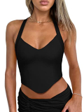 REORIA Double Lined Sexy Halter Tops for Women V Neck Sleeveless Camisole Y2K Trendy Going Out Corset Crop Tank Tops Black 2X-Large